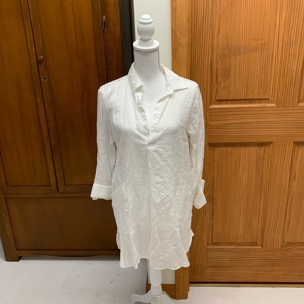 FOR CYNTHIA linen cotton blend swim coverup tunic top med 21 in pit